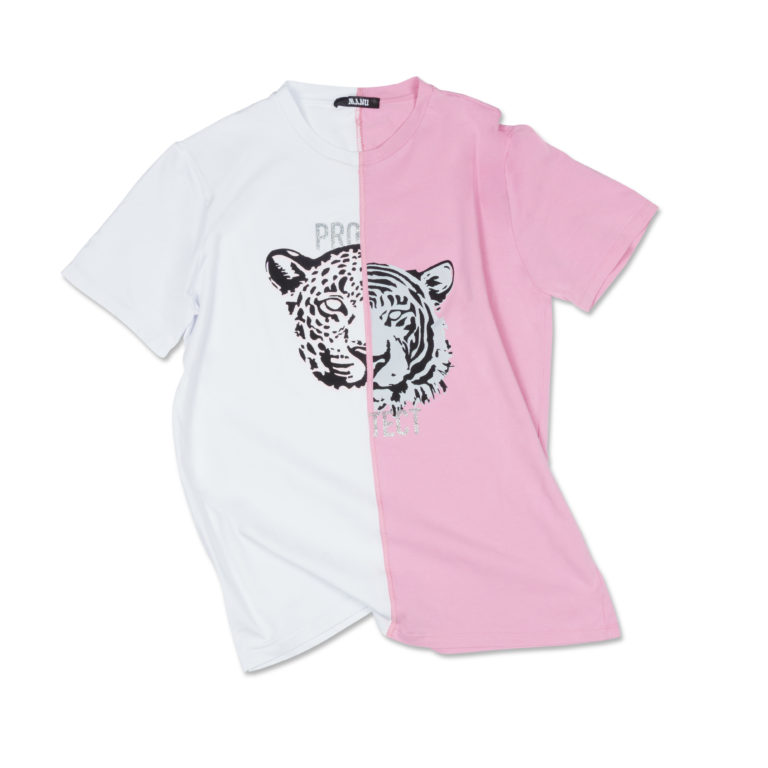 T-SHIRT TIGER BICOLORE BIANCO ROSA - immagine 5