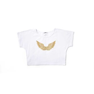 T-SHIRT SHORT GOLD ANGEL GLITTER