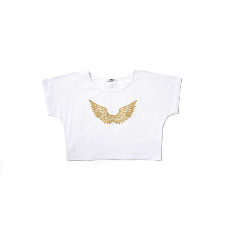 T-SHIRT SHORT GOLD ANGEL GLITTER