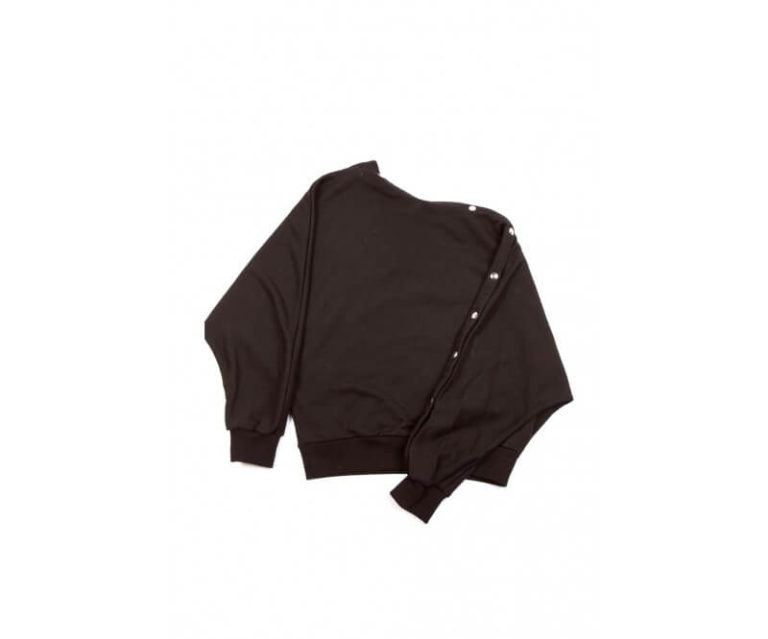 FELPA BOTTONE NERA LOGO RICAMATO